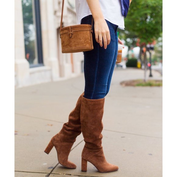 NEW Banana Republic $239 Midshaft Suede Slouchy Boot Nutmeg Brown - Picture 4 of 11